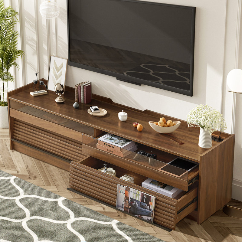 68.9"Long TV Stand for TVs Up to 78", Media Console Table with 4 Drawers and LED Lights, Walnut