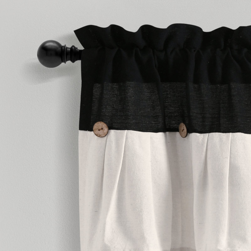 Black and Off-White Linen Button Valance with Coconut Husk Detail