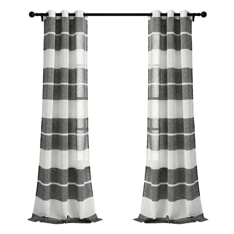 Textured Stripe Sheer Sheer Curtain Pair, Black
