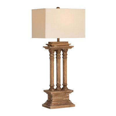 31" Wood Table Lamp With Beige Shade