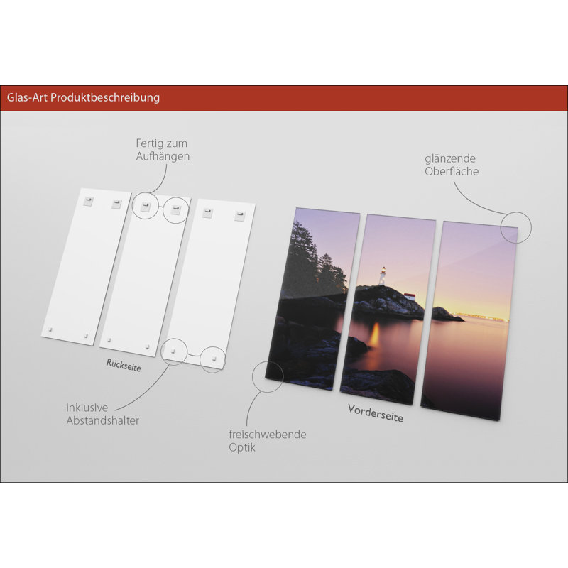 3 Piece No Frame Painting on Glass