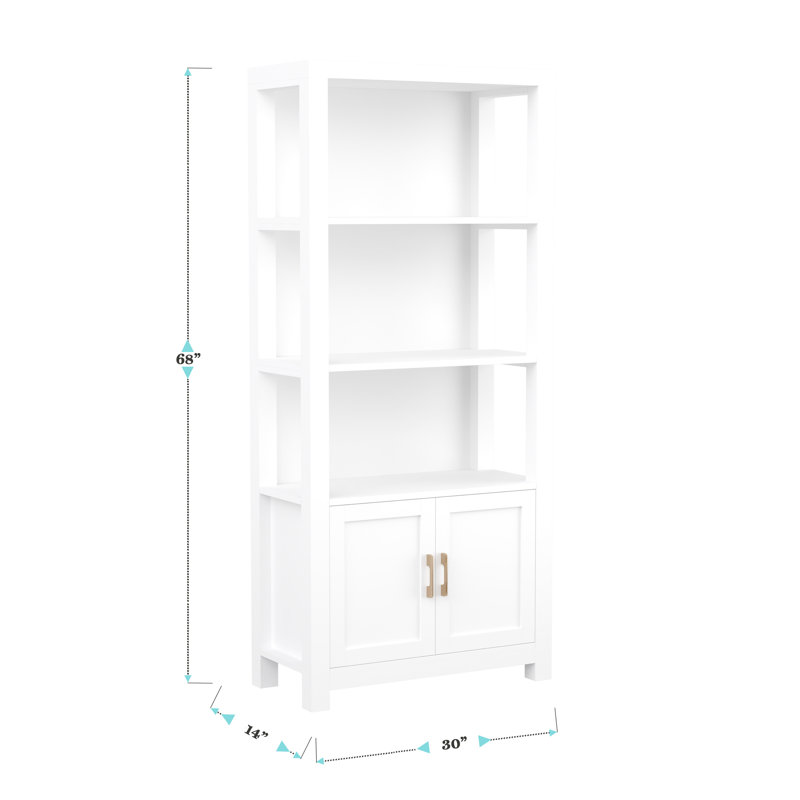 White 68" Wood Shaker Bookcase with Brass Hardware