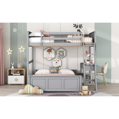 Full Over Full Bunk Bed With Desk, Gray by Harriet Bee