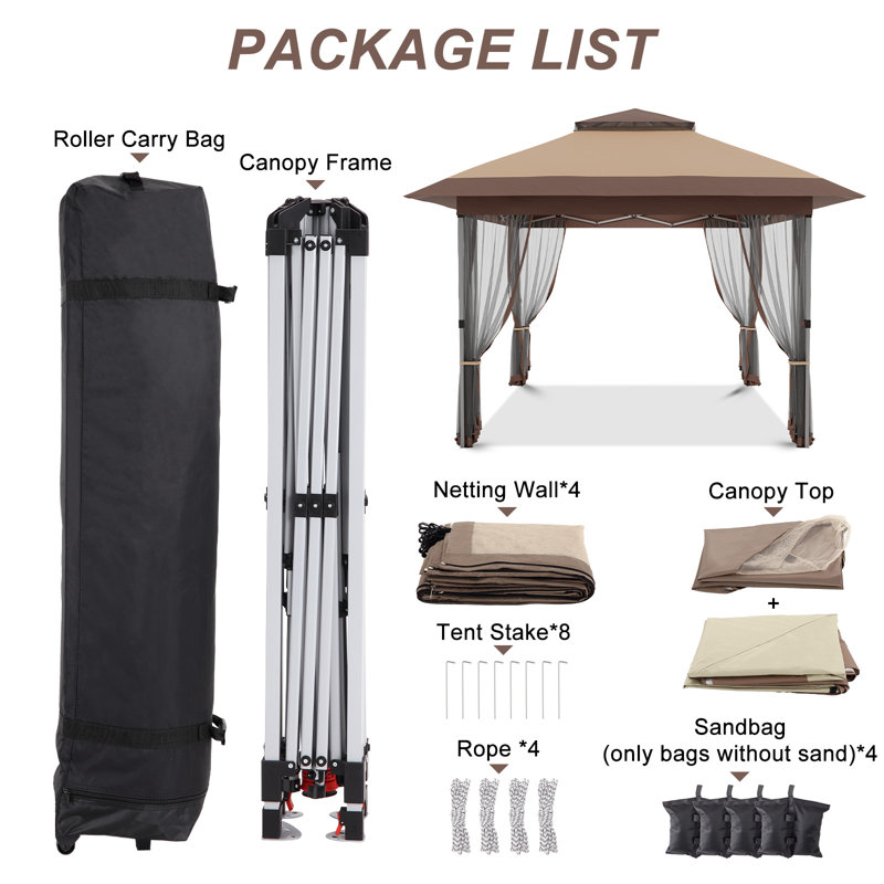 12 Ft. W x 12 Ft. D Metal Patio Gazebo, Brown