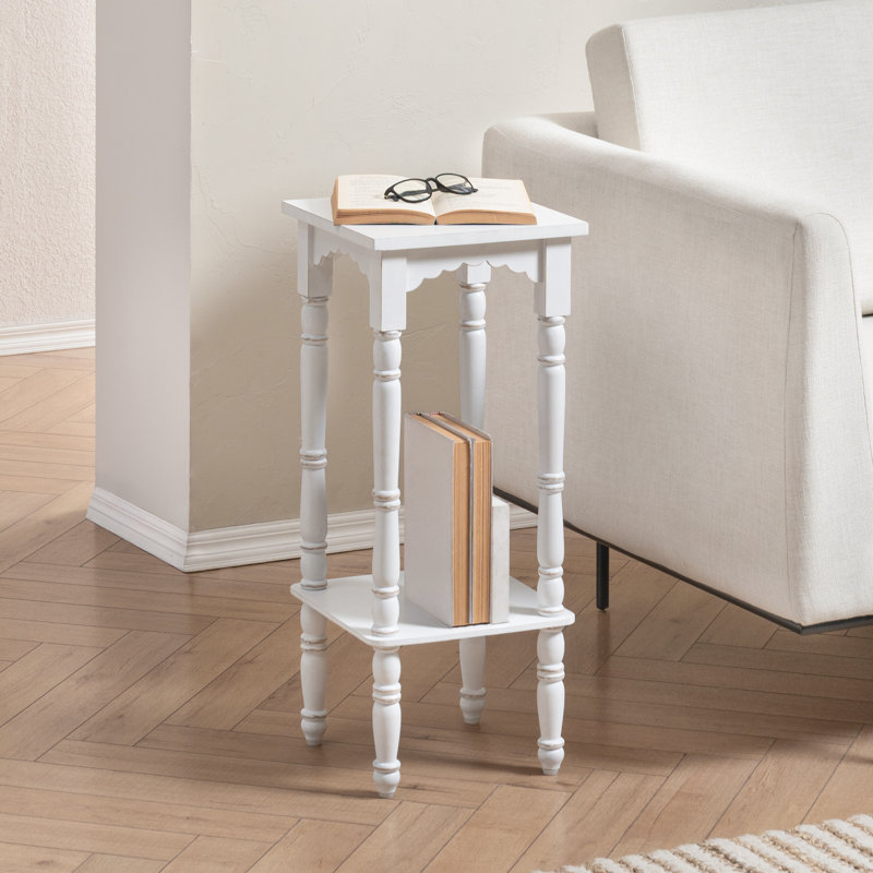 Table d'appoint Everly en bois massif sculpté à la main avec tablette ouverte