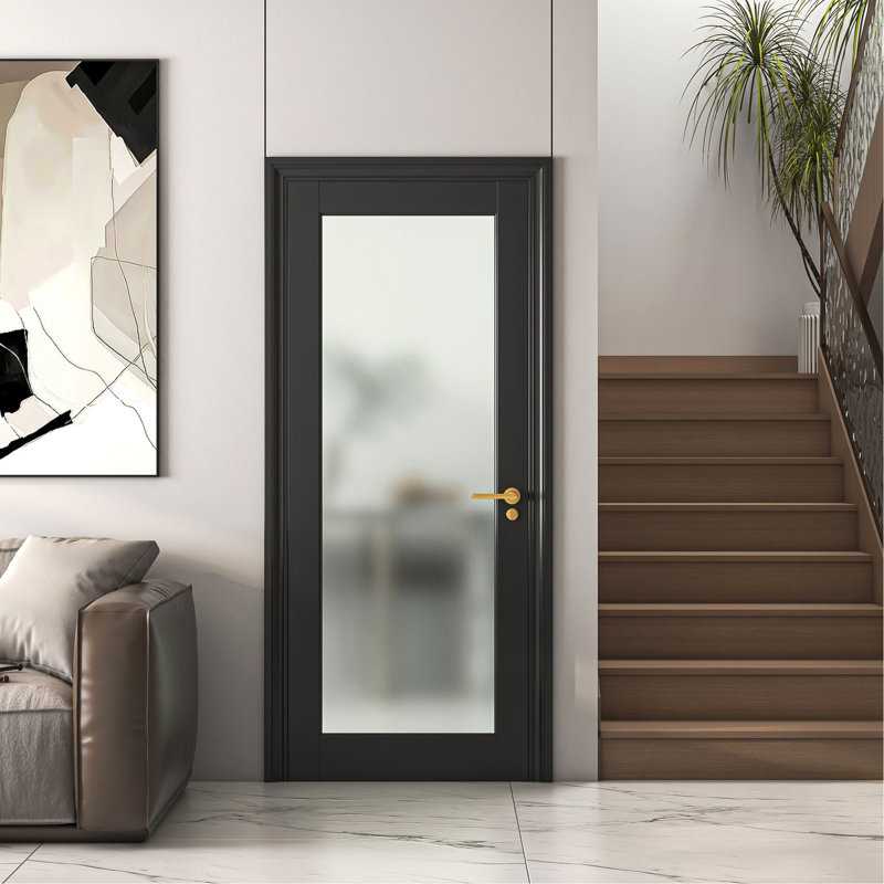28" X 80"1-Lite Frosted Glass Interior Door for Pantry, Laundry, Closet, kitchen, Bypass, Pocket Slab Door w/o Hardware,Black