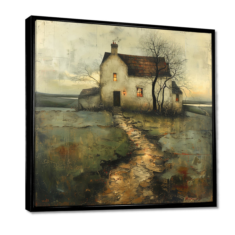  «Vintage Winter Country Cottage Reflections - Barn Wall Art Living Room, Toile avec cadre flottant noir