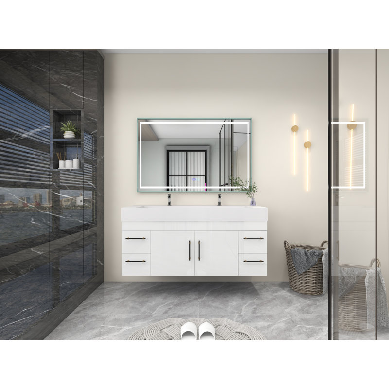 60" Double Sink Bathroom Vanity Set, High Gloss White