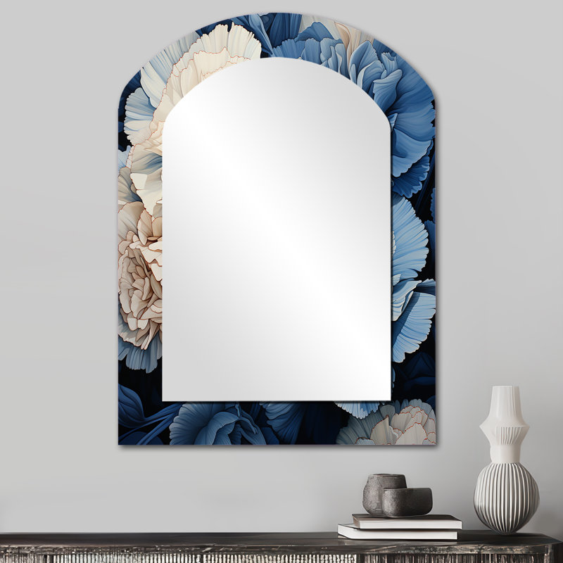 Blanc blanc œillets Arrangement VI - miroir décoratif arqué œillets, miroir mural asymétrique blanc, impression d'art en métal