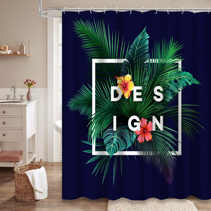 Rideau de douche abstrait vert à motif de feuilles de palmier tropical avec 12 crochets, L 72 po x l 78 po