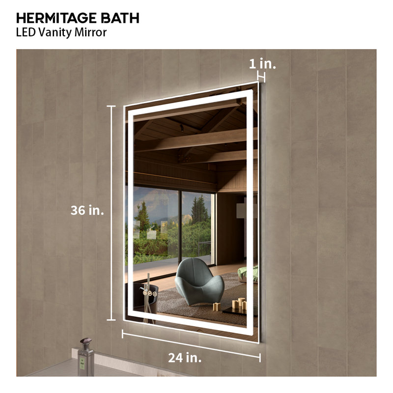 Currin 24 in. W x 36 in. H Rectangular Frameless LED Wall Bathroom Vanity Mirror, 36" x 24"