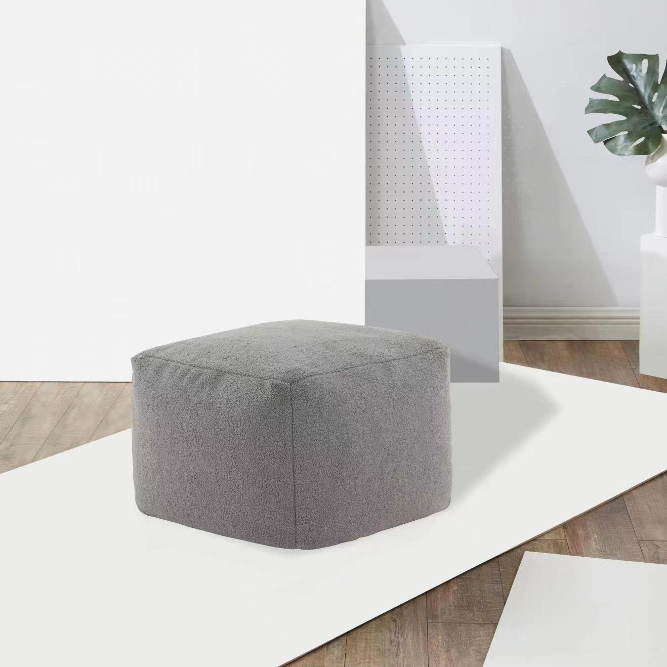 Inaki Upholstered Pouf, Gray Faux Lams Wool