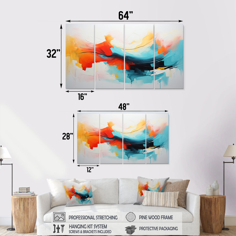 «Colorful Abstract Expression IV», ensemble de 4 peintures murales abstraites, H 32 po x l 64 po