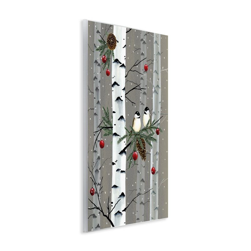 «Birds and Holiday Ornaments Birch Tree Forest» par Grace Popp - impression d'art graphique, H 15 po x l 10 po x P 0,5 po