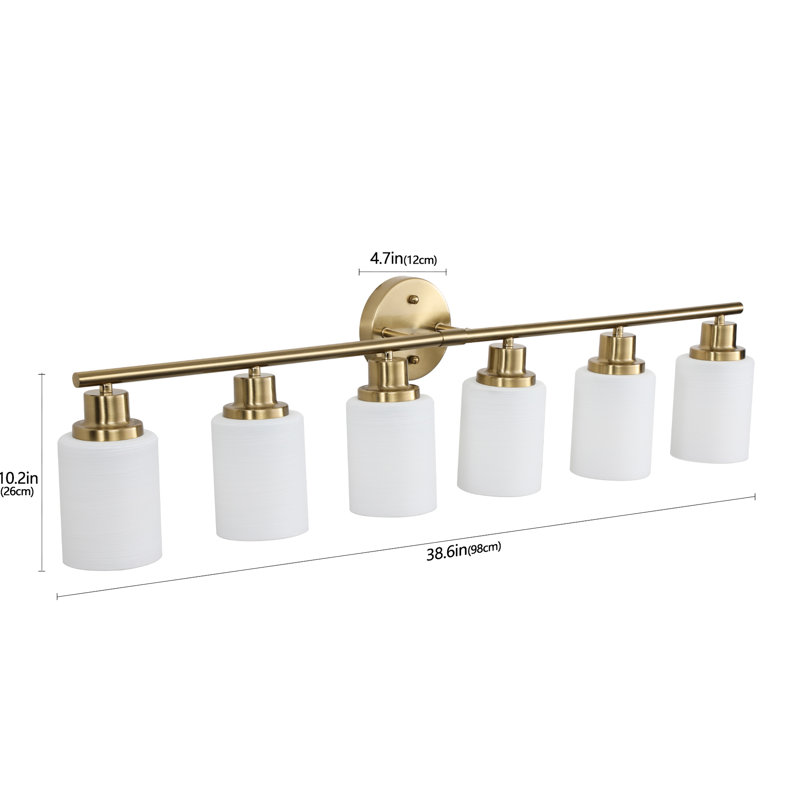 Meuble-lavabo moderne à 6 lumières dorées, abat-jour en verre givré, luminaire mural,, H 9,99 po x l 6,42 po x P 38,94 po, 6