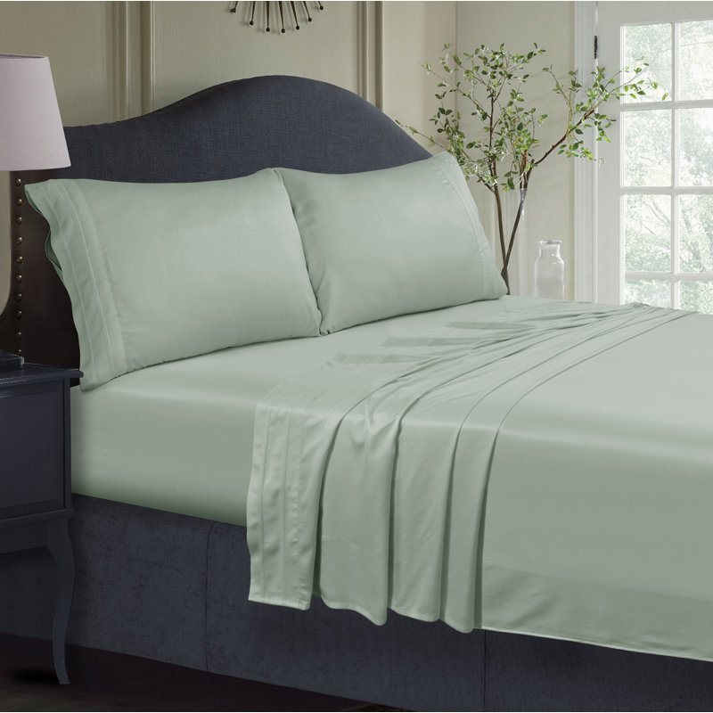 Rayon from Bamboo 300 Thread Count Sateen Extra Deep Pocket Bed Sheet Set, Sage Green