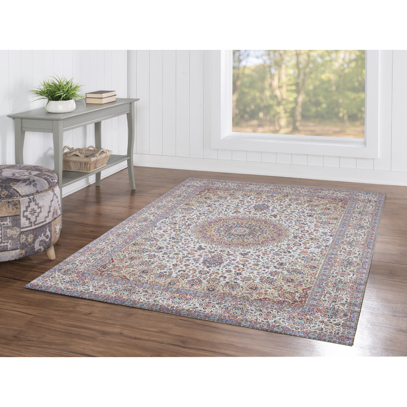 Emanuel Traditional Machine Woven Flatweave Ivory and Gold Area Rug with Non Skid Backing , Rectangle 5' x 7'