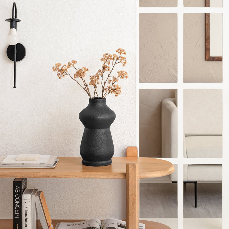 Vase de table en terre cuite noir - Décoration moderne faite à la main pour fleurs séchées décoratives
