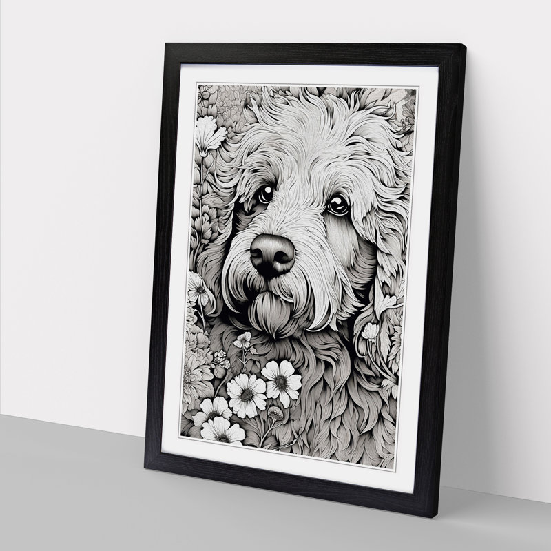 Labradoodle Line Art - Framed Print, 34cm H x 25cm W x 2cm D, Black Framed