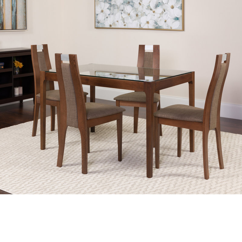 Glass Top Four Leg Dining Set, Walnut