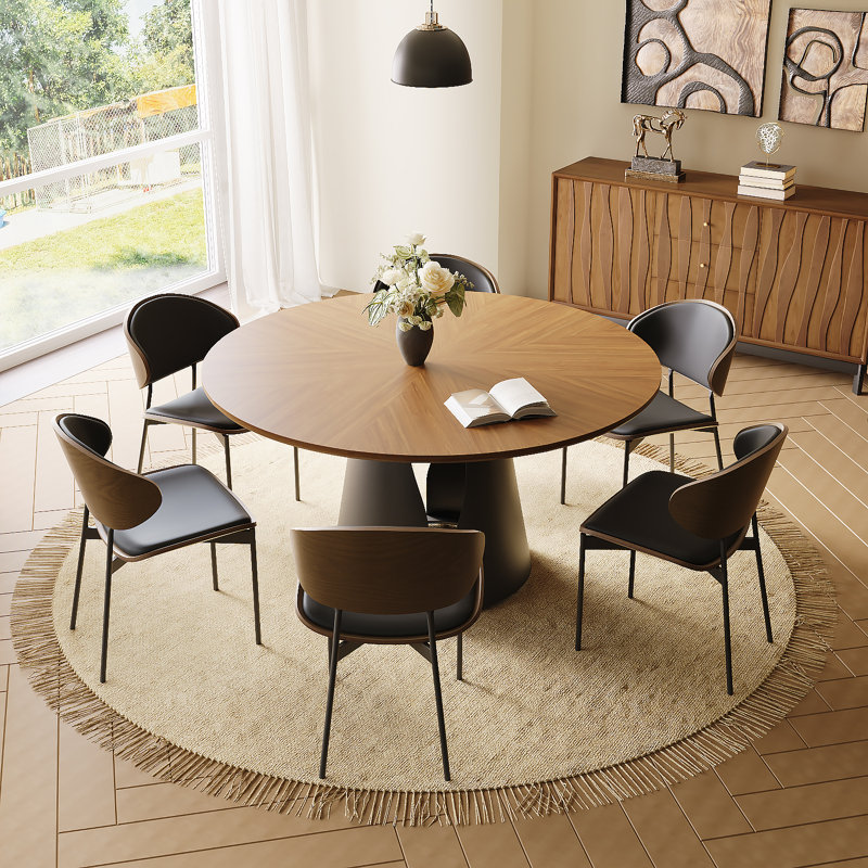 Table de salle à manger Teferi, H 29,53 po x L 47,24 po x l 47,24 po, Noyer, Noir