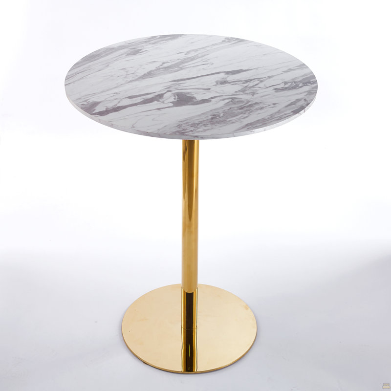 Ensemble de table de bar avec 2 tabourets de bar réglables, table de pub ronde à motif de marbre, Noir
