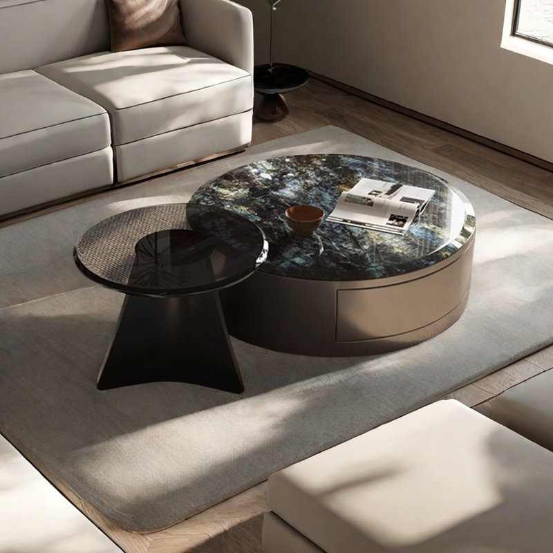Table basse en marbre avec structure en acier inoxydable, H 91 cm x l 61 cm