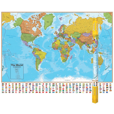 Round World 51'' W x 38'' H Dry Erase And Laminated World Map