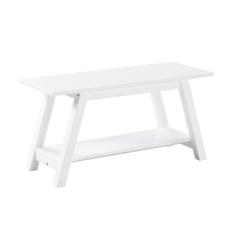 35.18-Inch Long Solid Wood Bench With Shelf - White Adds Style To Bedroom And Entryway In 18.5H X 35.18W 14D Attractive Feature