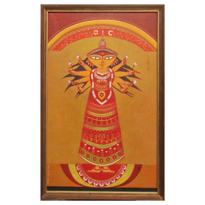 Ashtabhuja Durga | Acrylique sur toile | Par Bhaskar Lahiri | Avec cadre