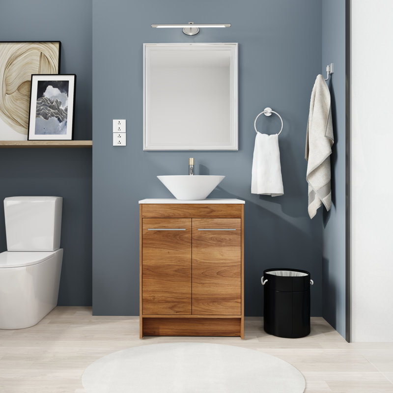 Meuble-lavabo simple autoportant de 23,6 po avec plateau en céramique Antonel