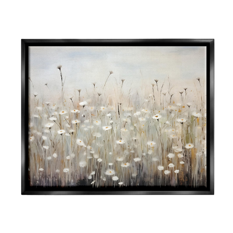 Bb-286-Fleurs flottantes mouchetées abstraites, Cadre flottant noir de jais, H 25 po x l 31 po x P 1,7 po
