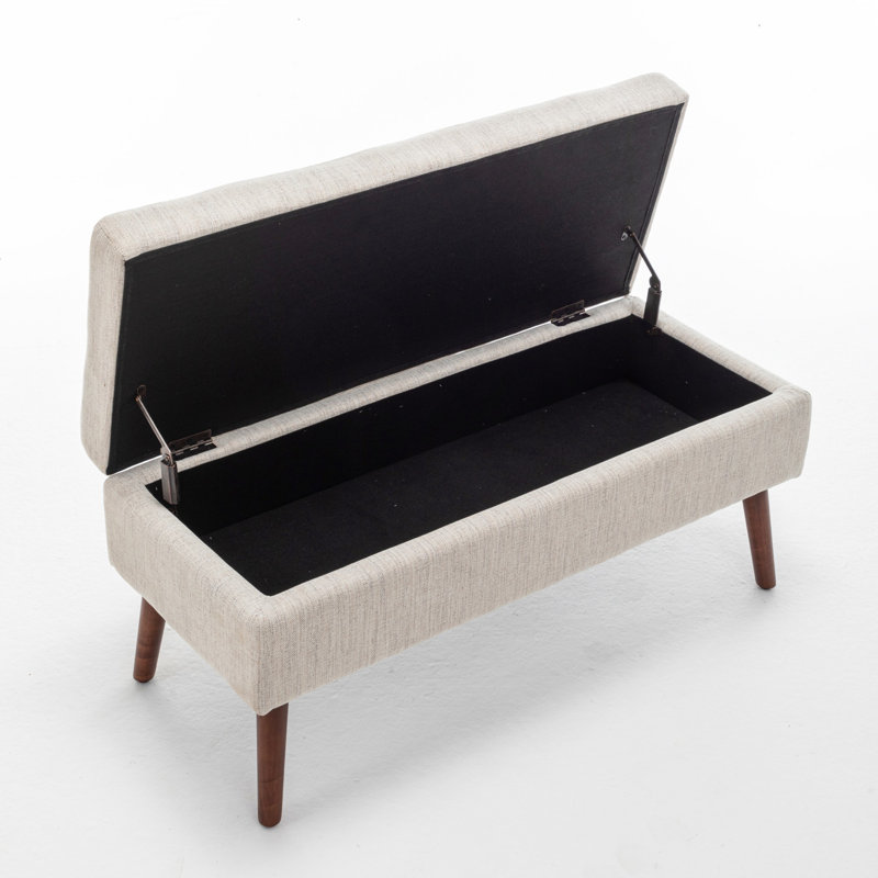 Tufted Storage Ottoman Bench | Solid Wood Legs, Safety-Hinged Lid for Bedroom End of Bed & Entryway, Off White