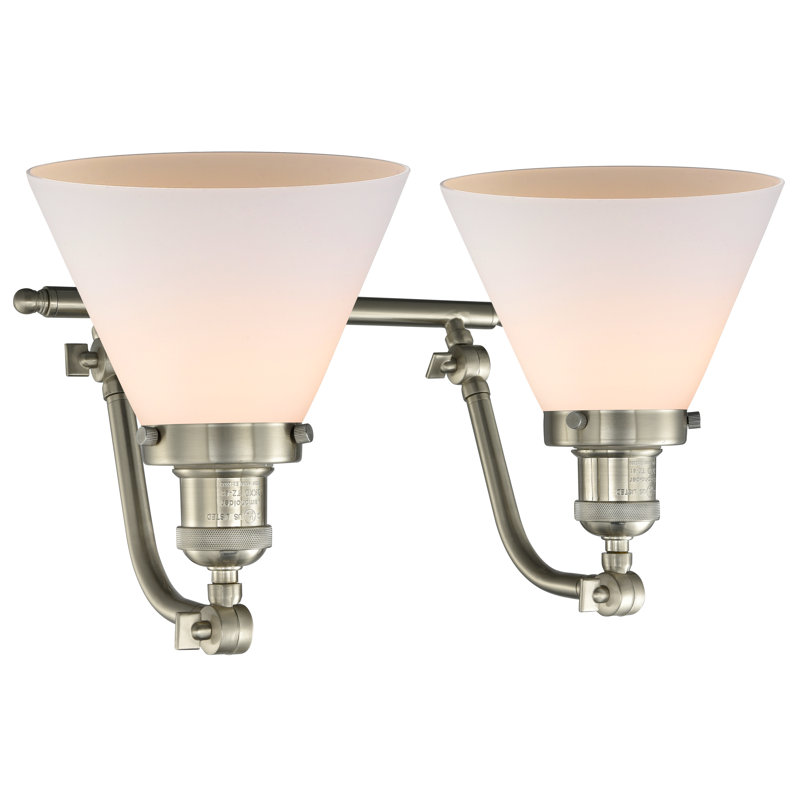 Éclairage pour meuble-lavabo 2 lumières cône Bonomo, Nickel satiné brossé, Boîtier blanc mat