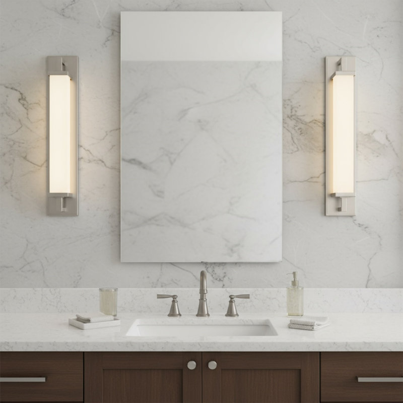 28-Inch Brushed Nickel Integrated LED Bathroom Vanity Light Strip, Ceiling Mount, Three Color Temperatures