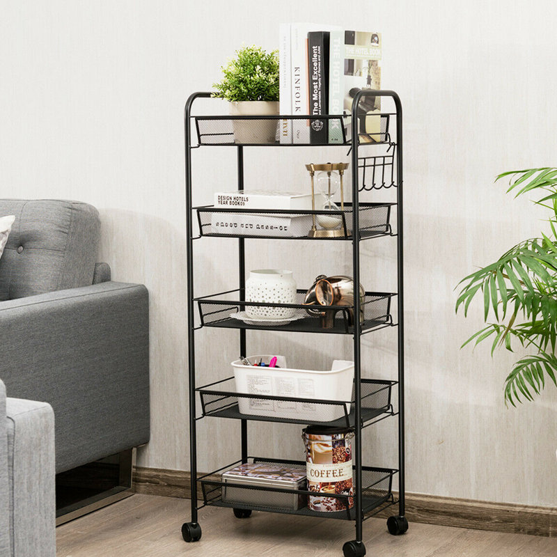 Chariot utilitaire roulant maille à 5 niveaux, Noir