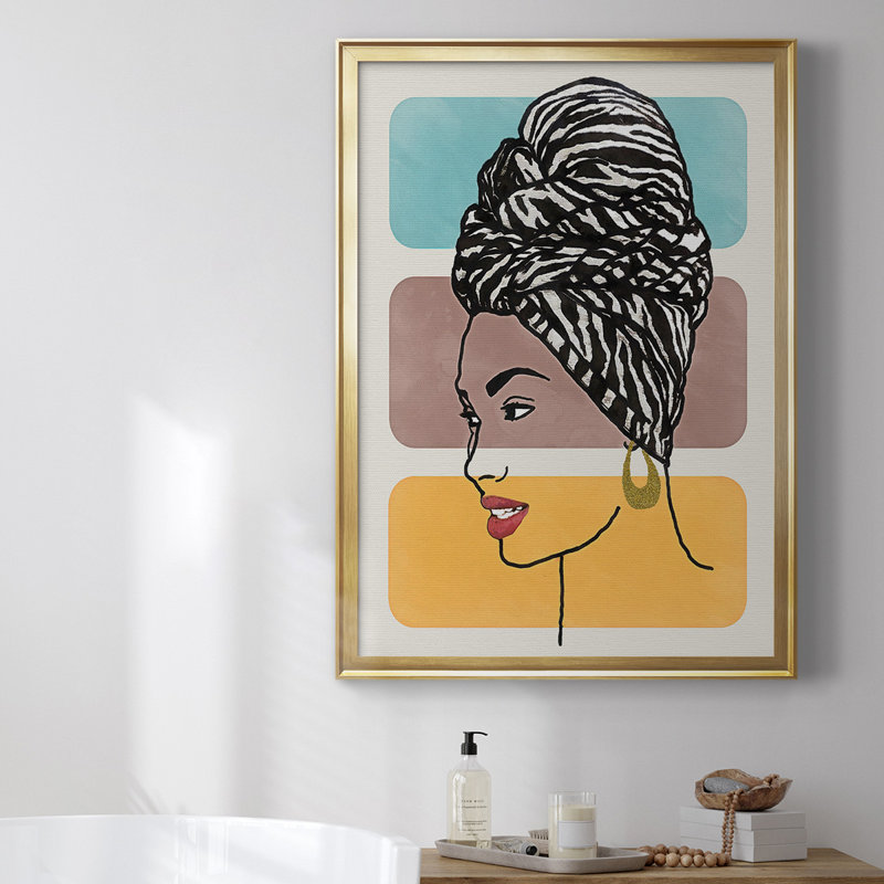 «Head Wrap II», toile encadrée de qualité supérieure - prête à être accrochée, Or, H 42,5 po x l 30,5 po x P 1 po