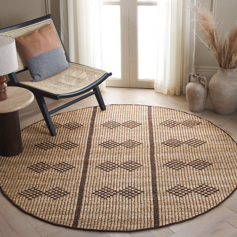 Kobei Natural Fiber Flat Weave Jute Pile Southwestern Rug, Round 6'