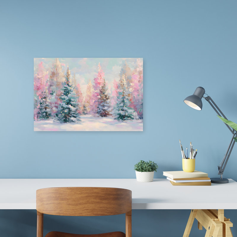 «Pastel Christmas Forest Dreamy Ethereal Peaceful Pine Tree Forest Landscape», reproduction d'art murale, 12" H x 18" W