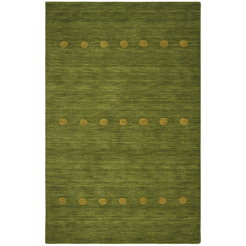 Tapis vert en laine tissé à la main à pois Pixley, Rectangle 6 pi x 9 pi