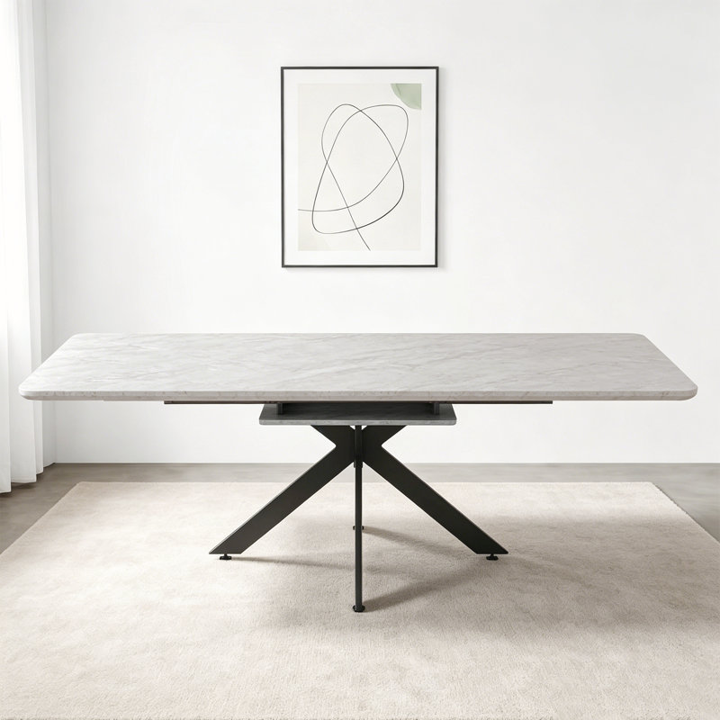 Table de salle à manger extensible 62,4 "à 78,15" avec base en X noire, Gris / Noir