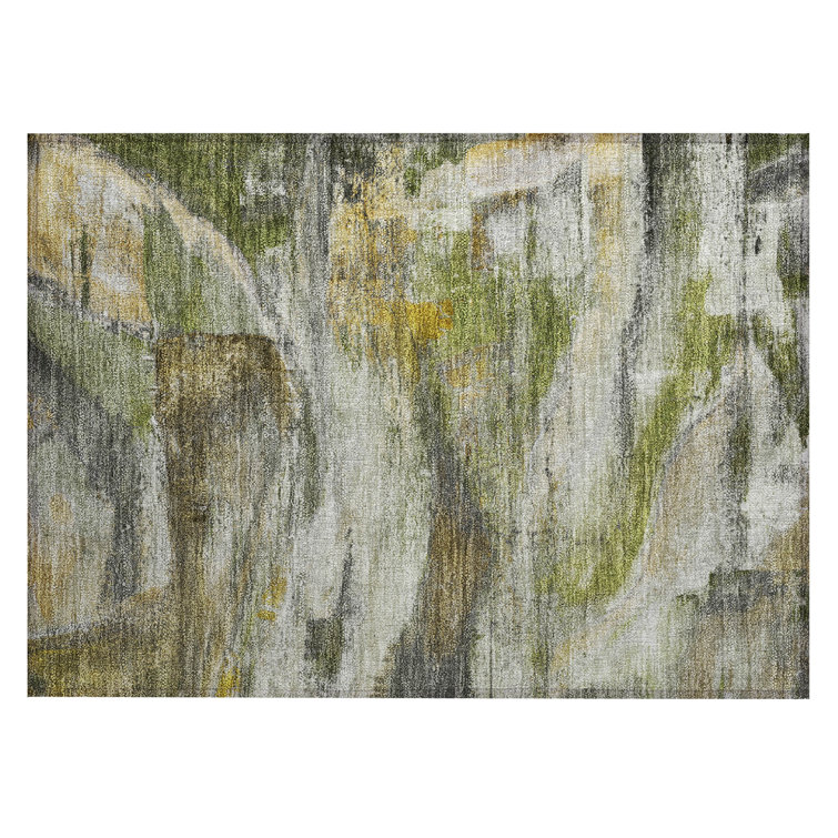 Machine Washable Indoor/Outdoor Xhevrie Olive Rug