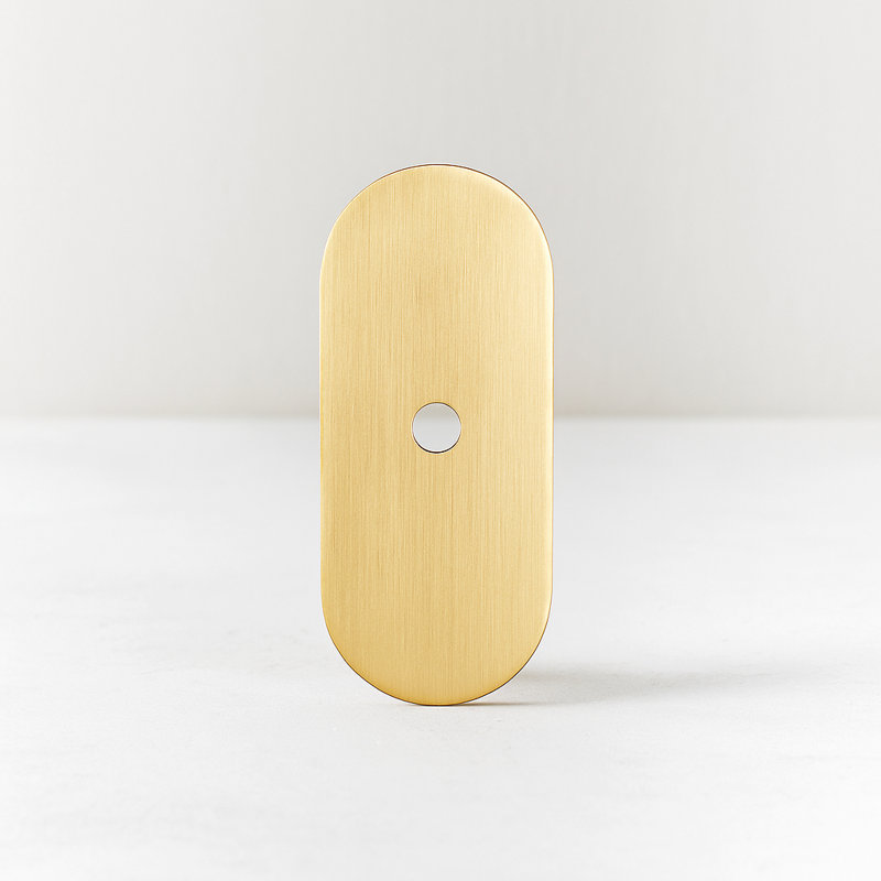 Oval Brushed Brass Knob Backplate (10 Pack), 2.25" H x 1" W x 0.09" D