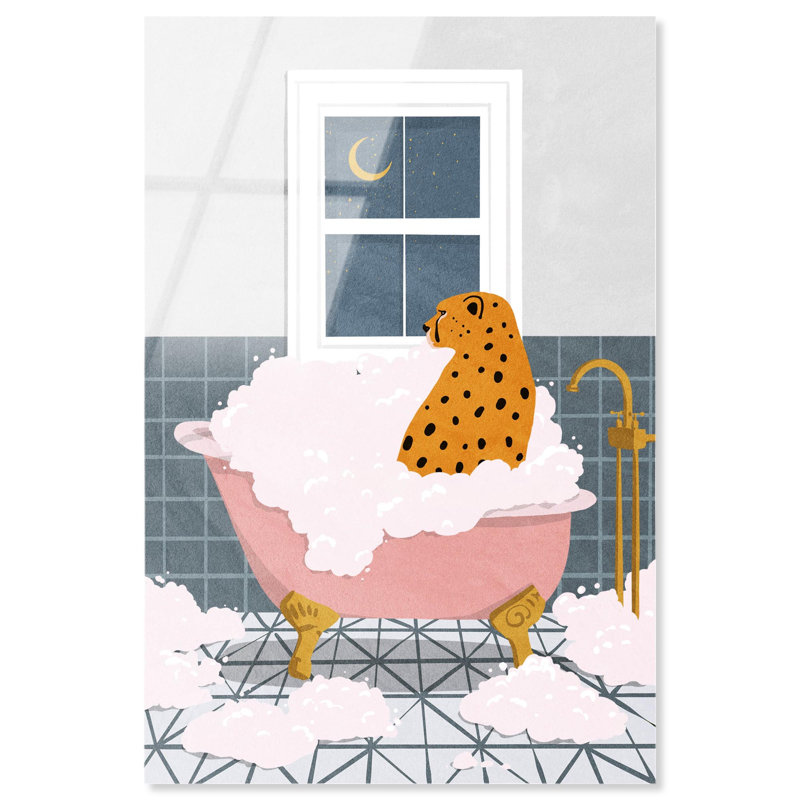 «Bathtime Cheetah at Night», reproduction d'art sur toile par Art Remedy, H 54 po x l 36 po