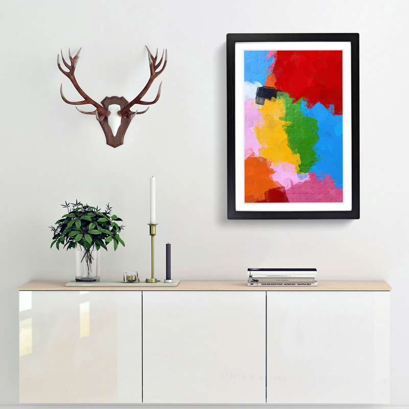 Blocks of Colour in Abstract - Picture Frame Painting Print, 65cm H x 48cm W x 2cm D, Black Framed