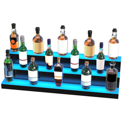 Illuminated Acrylic Liquor Bottle Shelf, 3 , 40 Inches, Rf Remote, Control, 7 Static Colors, Multiple Diy Modes, Power Adapter, Bank, 30 Bottles Led Lighted - Tier Inch Display, Controlled With 22