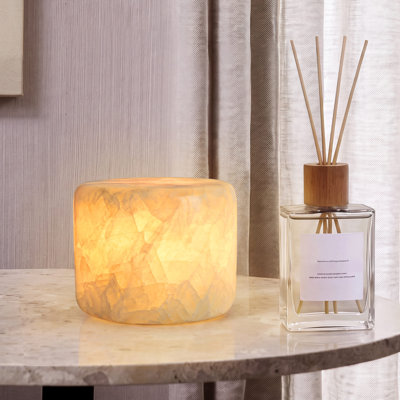 Small Column Marble LED Night Light with Vibration Tap Control, 3-Level Dimmable Rechargeable Accent Lamp, Natural Stone Bedside Lamp with USB Charging Cable