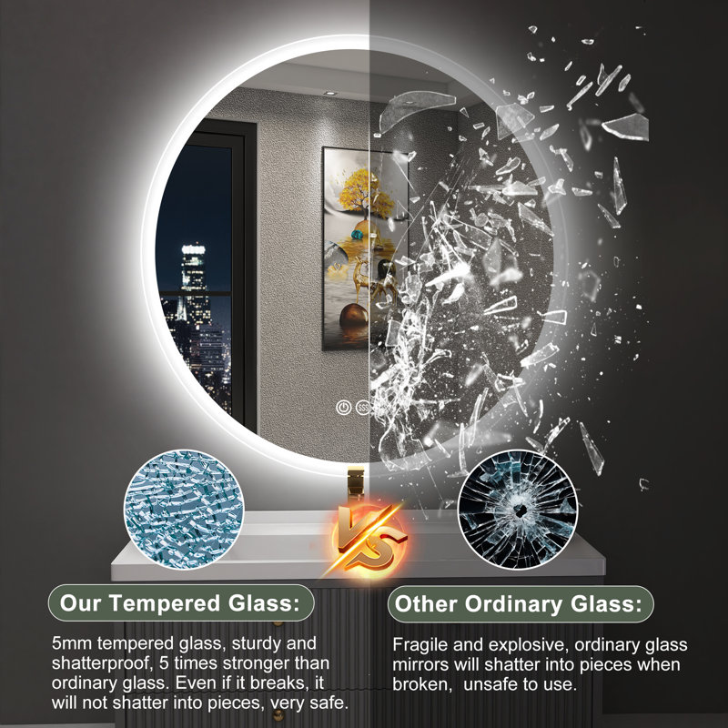 Epperly LED Round Bathroom Mirror with Bluetooth Dimmable Brightness Anti-fog Function, 32" x 32"