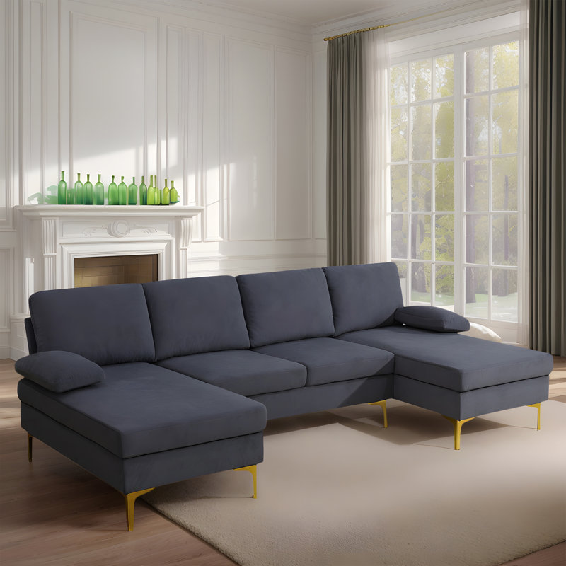 Canapé luxueux en U à 4 places - Design confortable, durable et élégant, Flanelle gris foncé