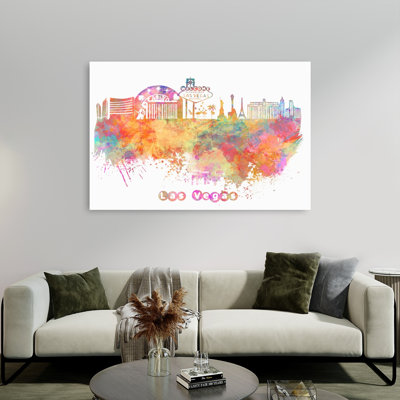 Colorful Las Vegas Skyline Abstract Colorful Vibrant Architecture City Wall Art Print 1 Piece Wrapped Canvas Wall Art